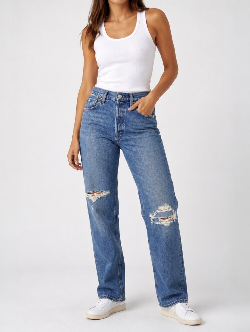 Citizens of Humanity Sabine Medium Wash Distressed Straight Leg Jeans 28